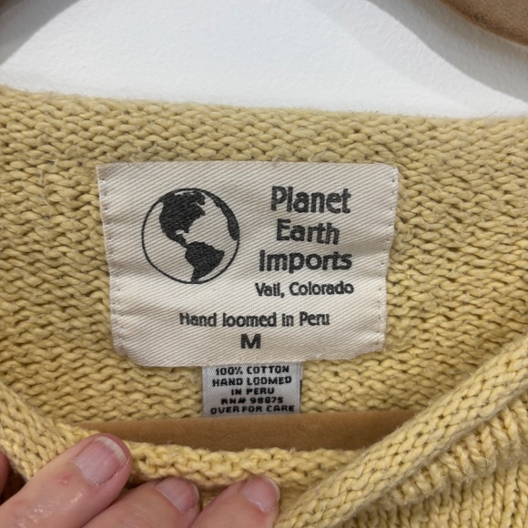 Planet Earth 100% Cotton Hand-Loomed Sweater – Butter Yellow – Flower Detail – M - Picture 3 of 3